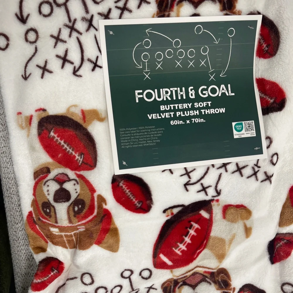 Fall Frenchies & Beagles Football Dogs French Bulldogs Plush Throw Blanket NWT